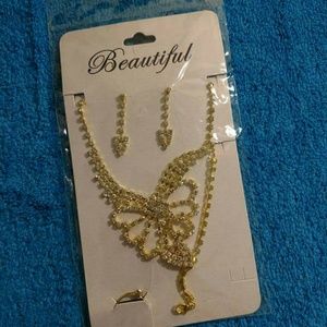 Butterfly Necklace, Earrings, Bracelet Gold Plated